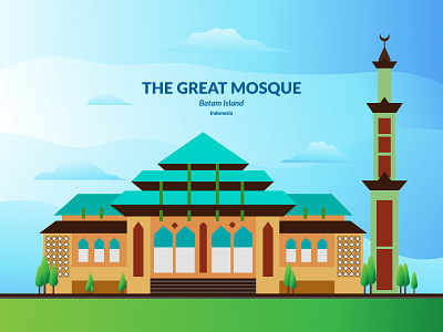 The Great Mosque Batam Island adobe illustrator architecture bulding design flat flatdesign illustration mosque vector