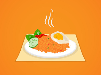 Fried Rice, Indonesian Food adobe illustrator branding cucumber design flat flatdesign food food and drink fried egg fried rice illustration rice tomatoes vector