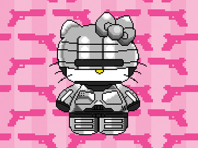 Hello Robo kitty debut hello kitty pink pixel art skate