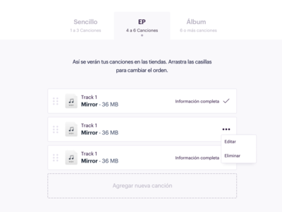 Upload a song 💿 black and white clean components music platform spanish ui