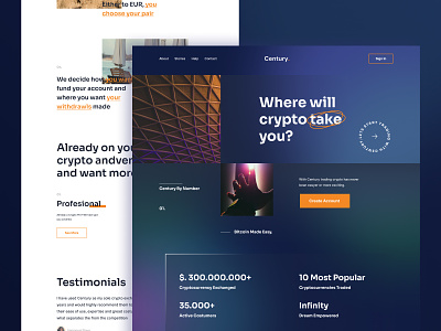 Century Crypto Landing Page bitcoins clean cryptocurrency darkmode darktheme ethereum exploration home page landing page simple trader trading travel typography uidesign uiux unique uxdesign website