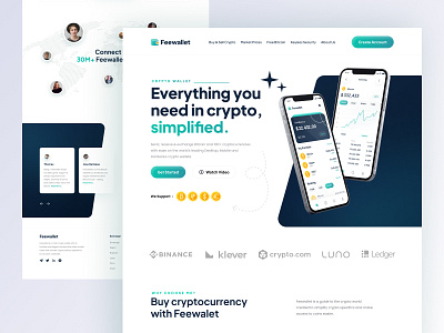 Feewallet - Cryptocurrency Wallet Website bitcoin blockchain clean crypto cryptocurrency design exploration header landing page nft payment simple ui uidesign uxdesign wallet web design website