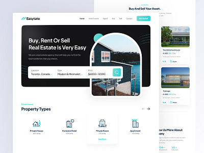 Easytate - Real Estate Landing Page apartment architecture clean design exploration home page landing page property property finder real estate real estate agency residence simple ui uidesign uxdesign web website