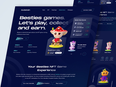 Cutecoin - NFT Games Website 3d bitcoin character clean coin dark mode exploration landing page nft games simple tokens uidesign uxdesign web design website website design