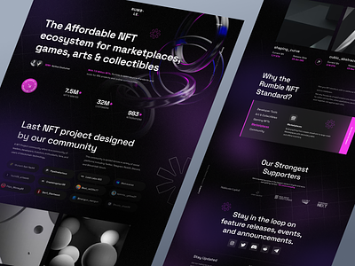 Rumble - NFT Ecosystem Website blockchain clean cryptoart cryptocurrency dark design exploration landing page management metaverse nft nftart nfts product design ui uidesign web design web3 website website design