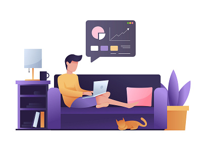 Working From Home, Work From Home Illustration adobe illustrator business cat covid19 graphicdesign graphics home homepage illustration illustrator job laptop pet remotework stay stayhome vector wfh work workfromhome