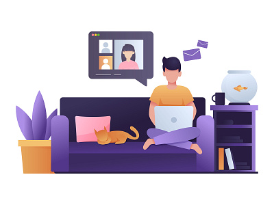 Work From Home adobe illustrator covid19 design home illustration illustrator job laptop pandemic people pet remote work remotework socialmedia stay home stayhome vector work worker workfromhome
