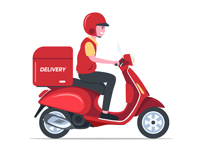 Deliveryman with scooter adobe illustrator box delivery delivery service deliveryman flat illustration flatdesign illustration illustration art illustrator motorbike motorcycle red scooter vector