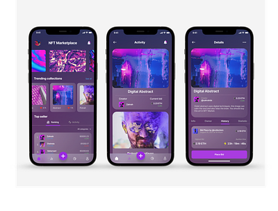 NFT La Viola Mobile Apps art darkmode design gradient mobile app mobile apps nft uiux user interface violet