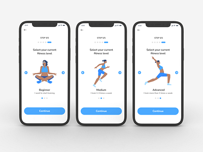 Fitness level journey clean fitness level mobile apps ui uiux user interface