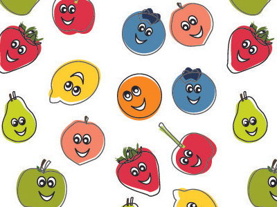 Tossed Fruit Salad cartoon fruit illustrator pattern print vector