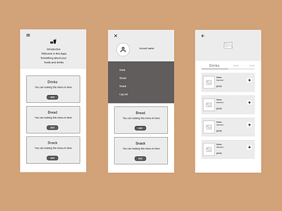 first wireframe foods and drinks