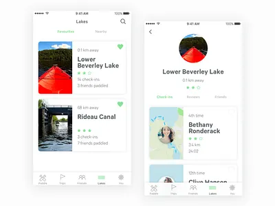 Paddling app - Lakes & Lake Detail clean detail ios lakes list minimal mobile outdoors paddle