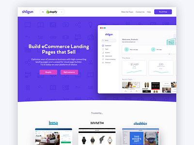 Get Shogun Landing Page commerce ecommerce lander landing page landing page design marketing purple sell shogun web