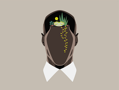 Gardening on the mind abstract calm design digital art double meaning flat gardening illustration man minimal plants portrait succulent vector wit