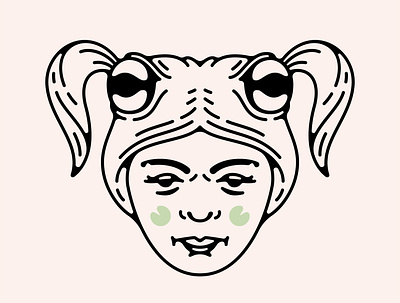 Toadally Rockin' the New 'do abstract design double meaning flat frog girl hair icon illustration linear logo minimal toad vector wit