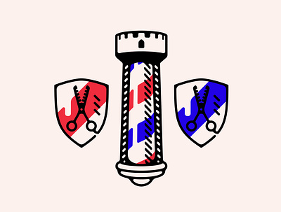 Barber Fort barber branding crest design digitalart double meaning flat fort icon illustration logo minimal shield vector wit