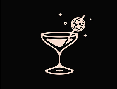 New Year Martini abstract alcohol ball black and white design digital art disco ball double meaning drink flat icon illustration line art logo martini minimal new years eve vector wit