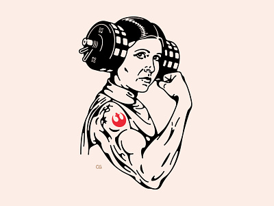 Tough Princess abstract bodybuilder bodybuilding branding design digital art double meaning flat illustration leia line art logo minimal princes princess leia rebels starwars vector weightlifting wit