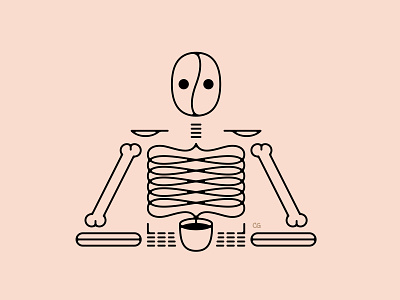 Death by Coffee abstract coffee design flat graphic design icon illustration line art logo minimal skeleton skull vector wit