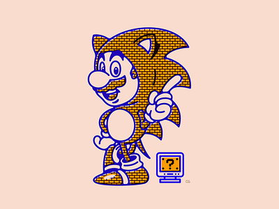 Super Sonic Bros abstract cartoon character design flat gaming illustration logo mario minimal nintendo offset sega sonic vector video game wit