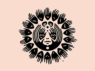 Hand Sun cutout design flat hand icon illustration logo minimal style sun tattoo tribal vector wit
