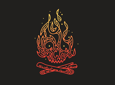 Campfire Skull adobe illustrator branding campfire camping crest design digital art double meaning fire flat graphic icon illustration logo minimal skull tattoo vector wit