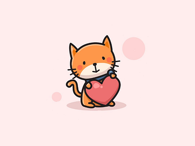 Orange kitten hugs heart