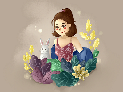 Cute cartoon illustration character illustration cute girl digital illustration little bunny rabbit illustration