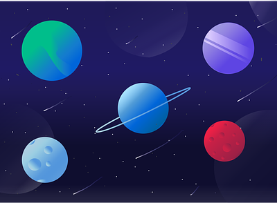 Planets in The Sky background design earth flat illustration planet sky stars ui