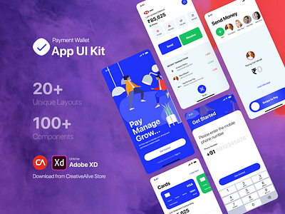 Payment Wallet App UI Kit - Sample Free adobe xd kit financial app mobile app design wallet app