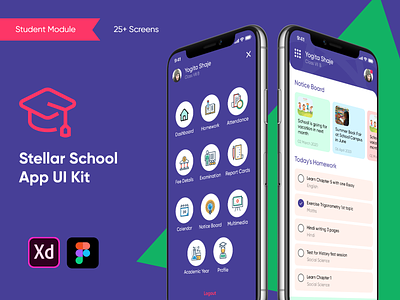 Stellar School App - Student UI Kit homework app school app ui kit school app ui kit school management school management system student tracking