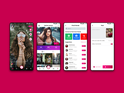 Social Networking App UI Kit app concept chat app invite friends make friends mobile app profile design short video social network sound design video app