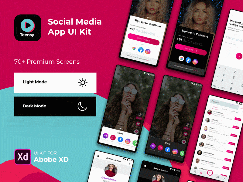 Teensy - Social Media App UI Kit mobile app mobile app design mobile ui short video social media social network ui design ui kit