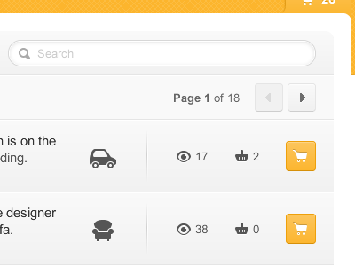 Interface (process) button cart gray icon interface list orange search ui