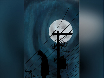 Alone Boy Hand-Drawn Artwork alone branding graphicting hand drawn illustator illustration illustrator moonlight night photoshop