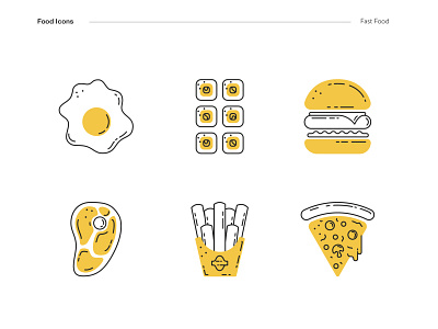 Fast Food Icons Set burger eat egg food fries icon lineicon meat minimalism pizza steak sushi vector
