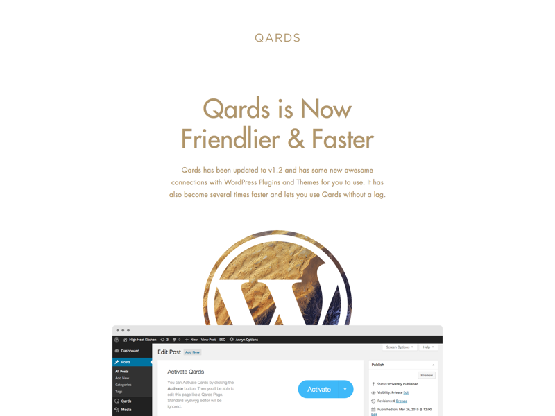 Qards: Upcoming Update. TypeKit, SEO, Optimization landing page longread plugin qards responsive site startup story ui ux wordpress