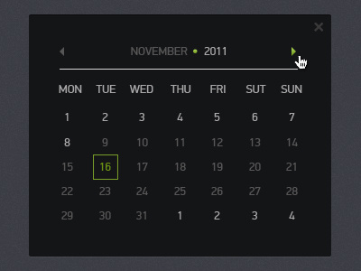 Calendar from Futurico UI Kit clean component dark design futurico interface ui web