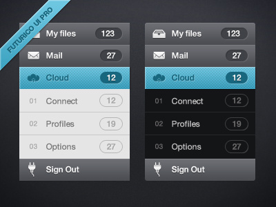 Menu from Futurico UI Pro blue clean dark menu ui user interface