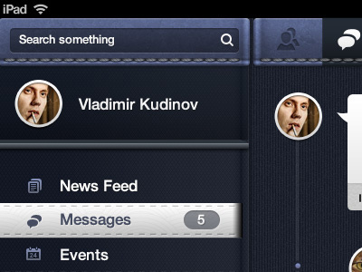 Facebook Concept based on Pandora UI avatar concept facebook ios ipad ipad3 iphone menu search stitch timeline ui