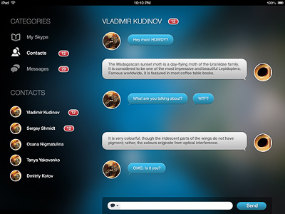 Some Skype experiments for iPad balloon chat concept contacts ipad messgae pandora skype