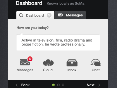 Dashboard window back dashboard messages next ui ui kit