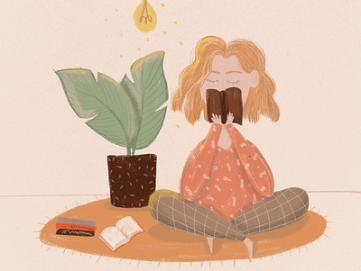 Evening chill book girl girl character illustration procreate