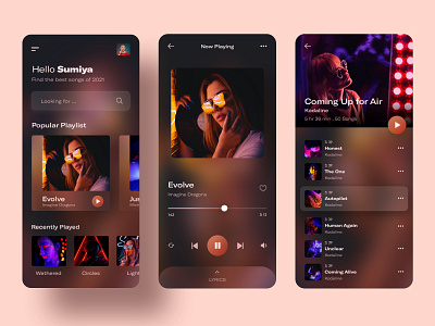 Music Player App Exploration 🎶 dailyuichallenge design glassmorphism mobile app mobile interface music music app music player music player app music player ui player playlist ui ux