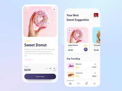 Donut Mobile App branding dailyui dailyuichallenge delivery app design donut donut app doughnut food food app food order app interaction mobile mobile app mobile interface seet app ui ux