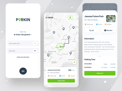 PARKIN - Parking Space Finder App clean ui color dailyuichallenge design google maps interaction location mobile app mobile app design mobile interface mobile ui parking parking app parking finder parking lot parking slot social app ui ux