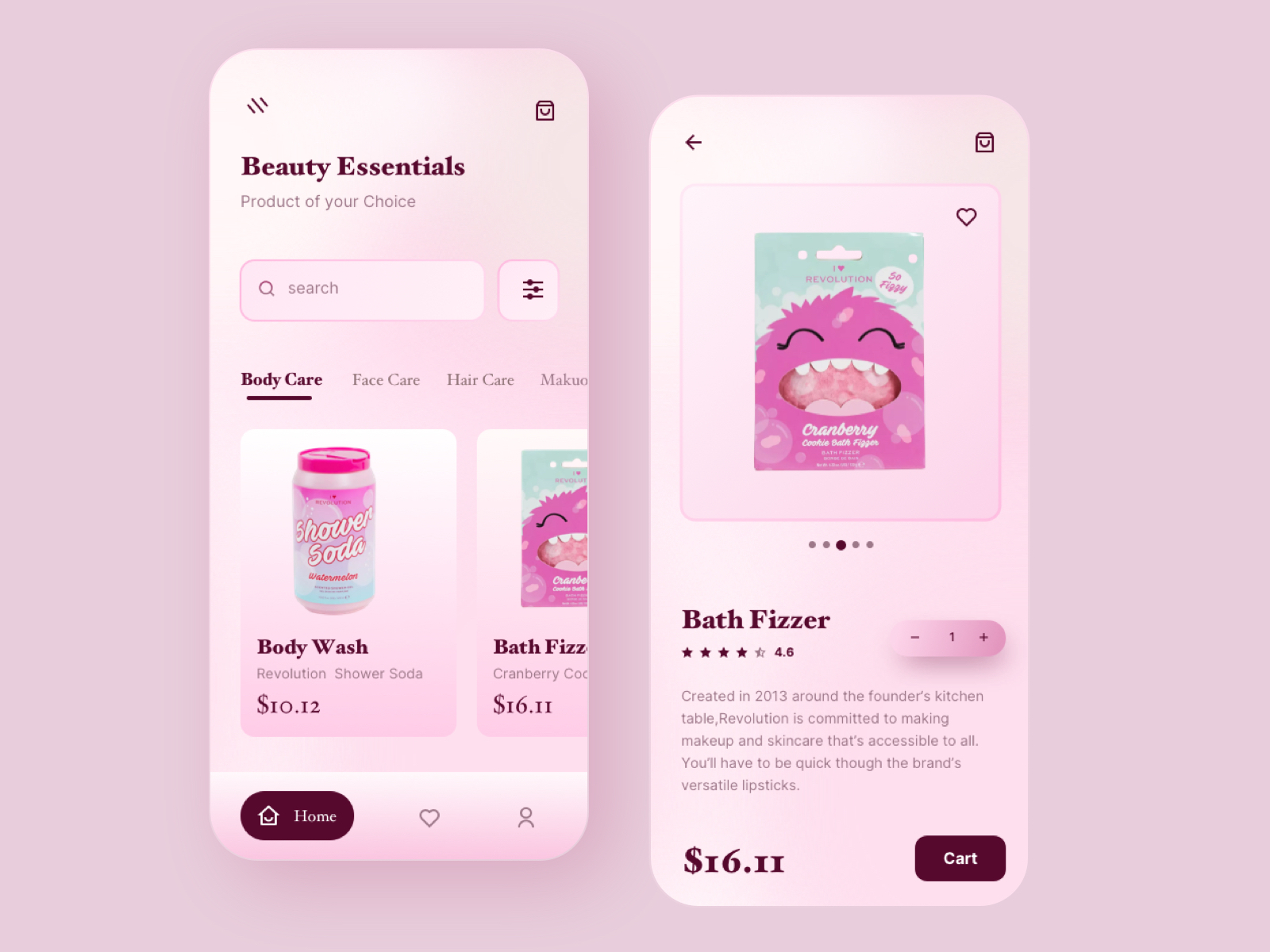 Cosmetics app Home Pages.