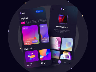 NFT Mobile Marketplace art work crypto crypto app design ios app market place minimal mobile app mobile interface nft nft app nft art nft product nfts popular sumiya ui ux wallet