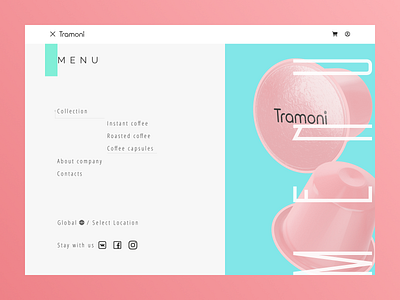 "Tramoni coffee" concept blue coffee coffee bean coffee cup design design art menu menu bar menu card menu design minimal minimalism pink shot web web design website